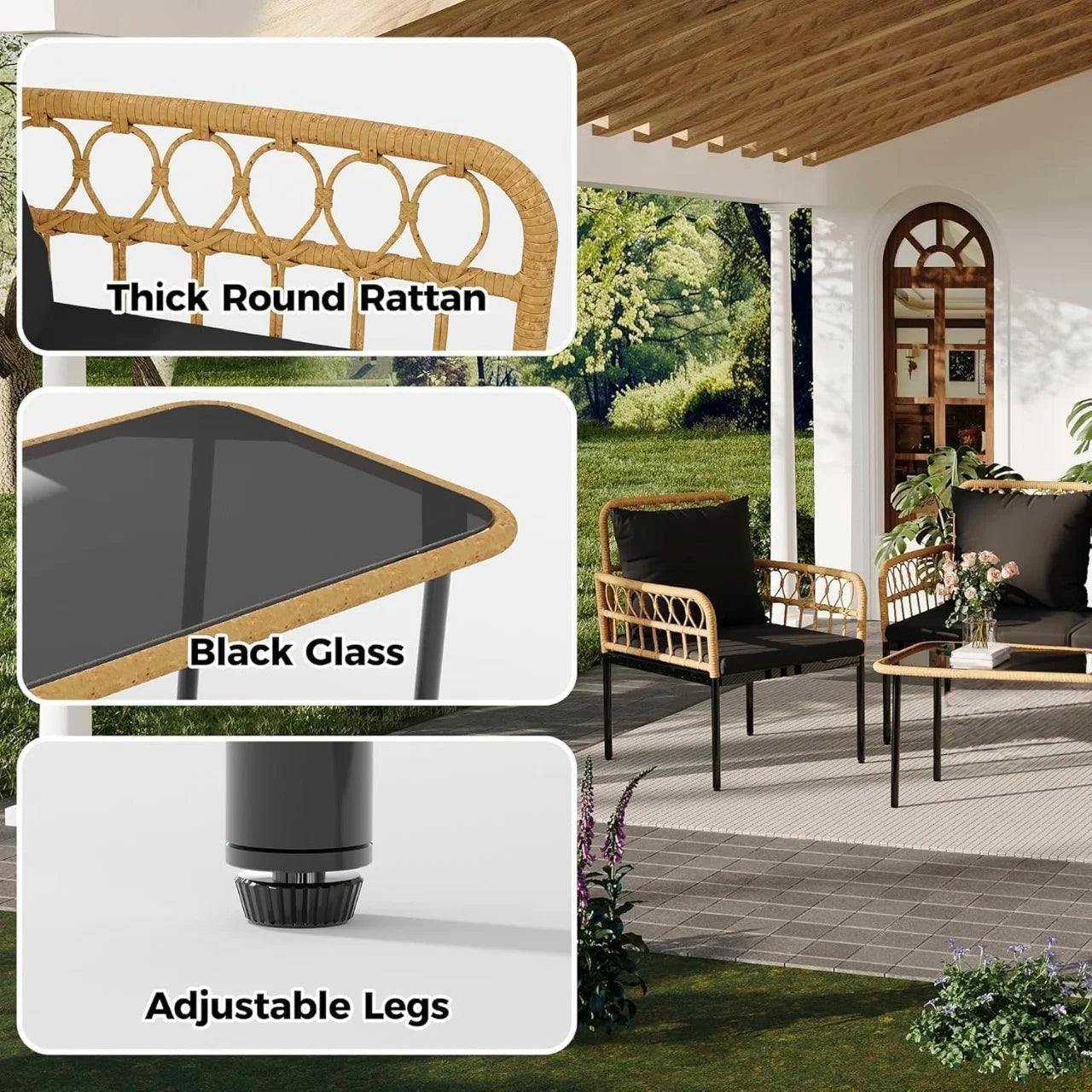 Studyset Outdoor Patio Furniture Set Wicker Rattan Chairs Glass Table
