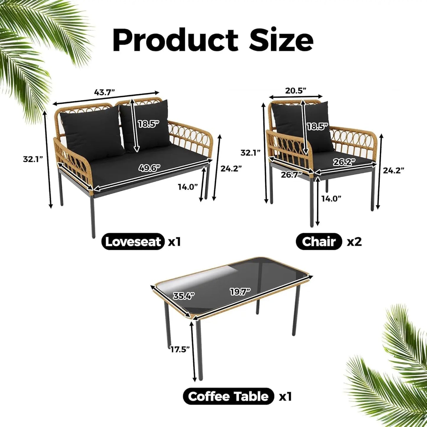 Studyset Outdoor Patio Furniture Set Wicker Rattan Chairs Glass Table