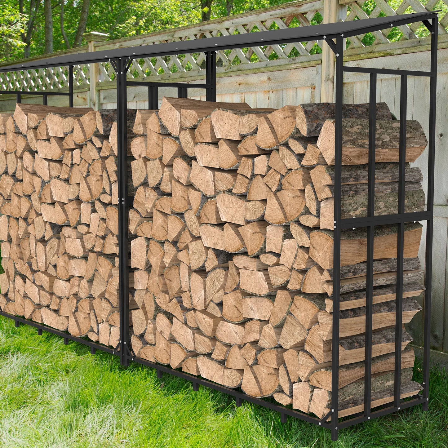 Outdoor Firewood Rack With Waterproof Cover Heavy Duty Stand
