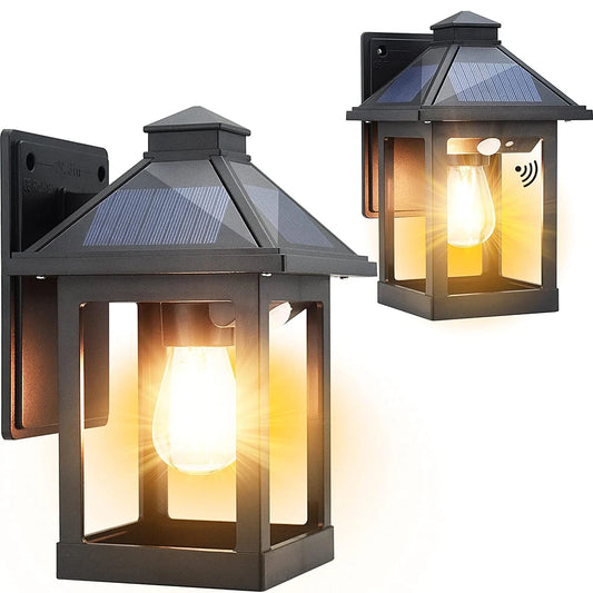 Solar Powered Wall Lanterns 3 Mode Motion Sensor 2 Pack