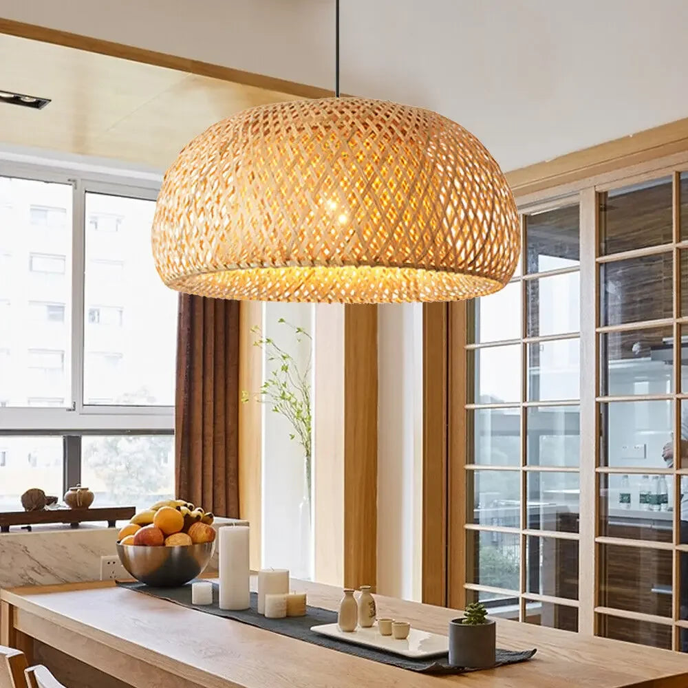 Bamboo Wicker Rattan Pendant Light E27 Ceiling Hanging Lamp Dimmable