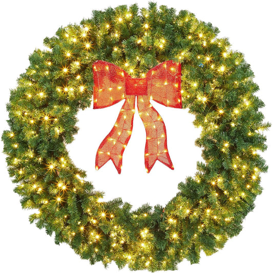 Guangdong Artificial Christmas Wreath With Bow Pre Lit LED