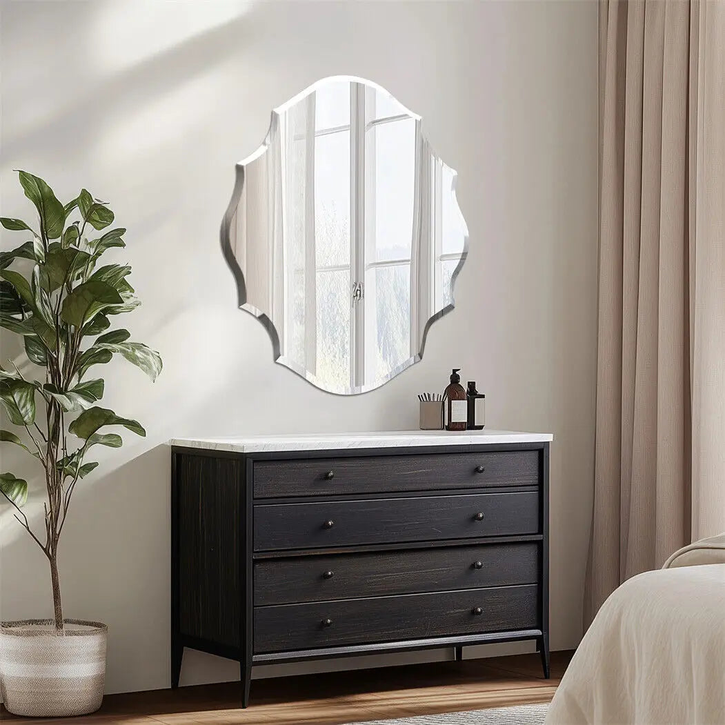 BORWARTH Frameless Scalloped Oval Wall Mirror Beveled Edge