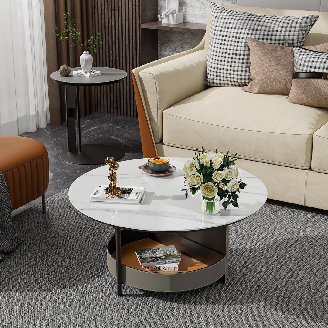 Wisfor Modern Round Coffee Table With Sintered Stone Top