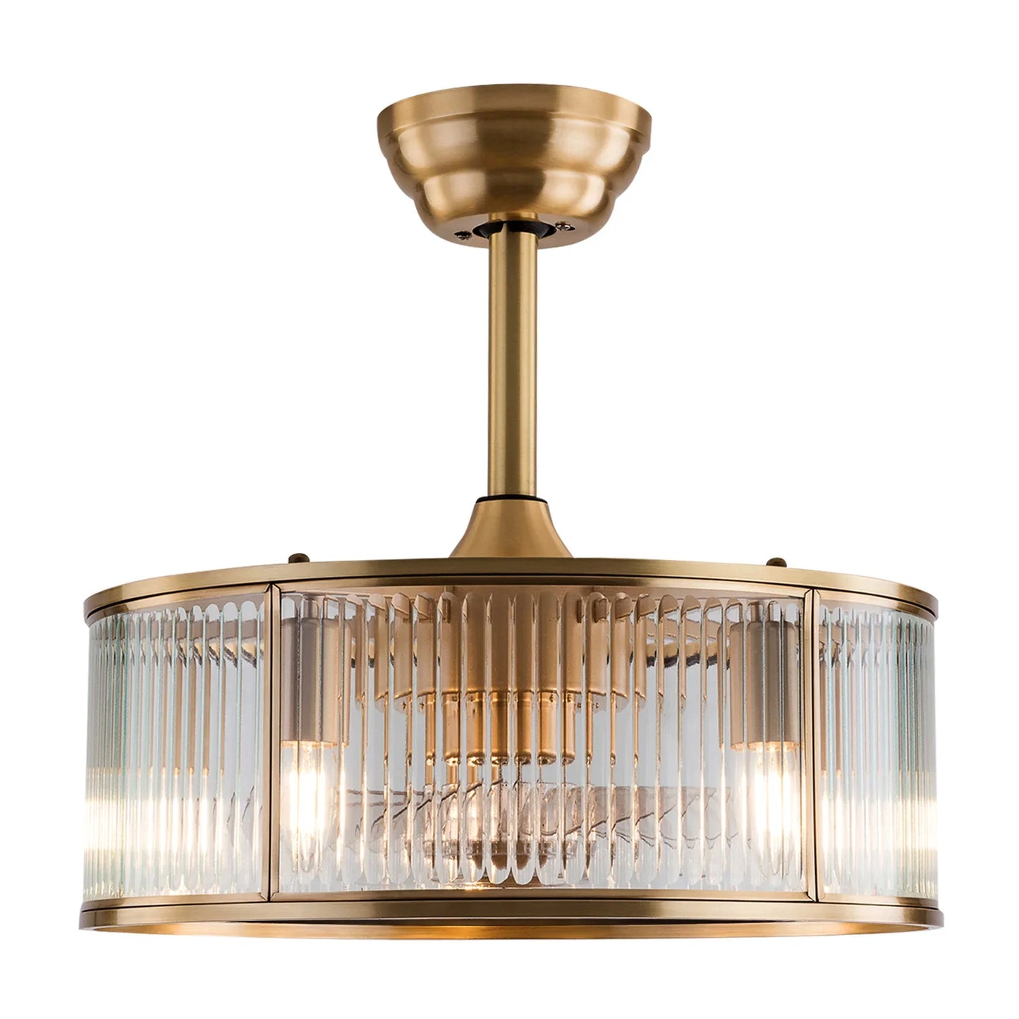 Gold Caged Ceiling Fan With Remote Farmhouse Light