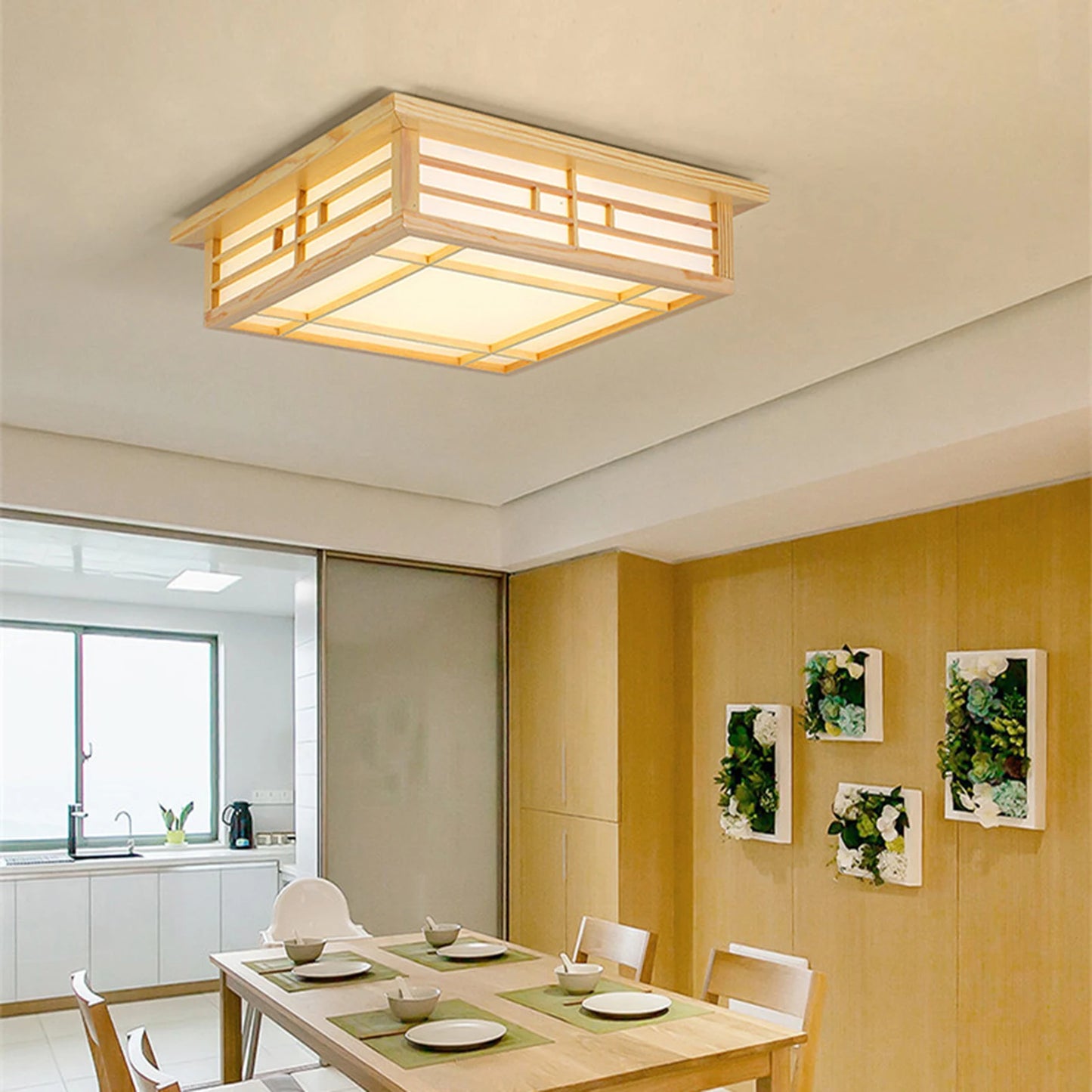 Japan Style Solid Wood Ceiling Lamp With Remote Control LED