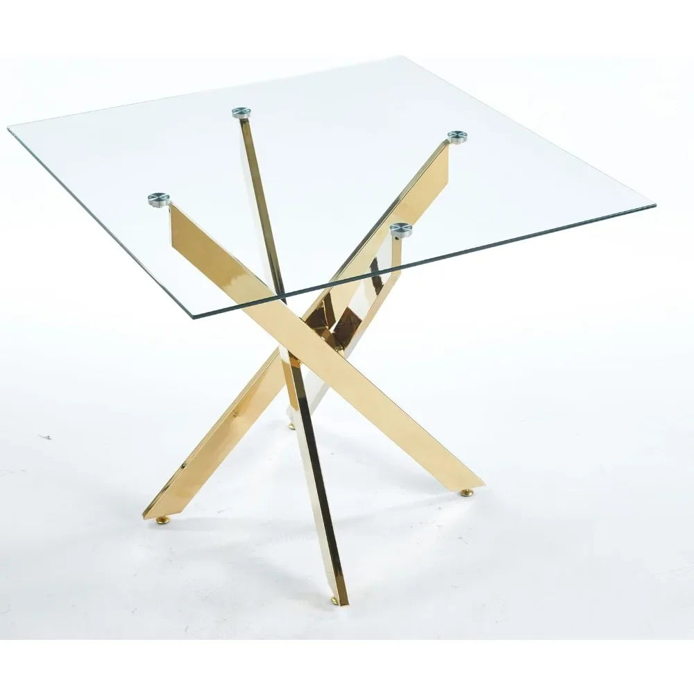 Square Glass Table Set For 4 With Tempered Glass Top