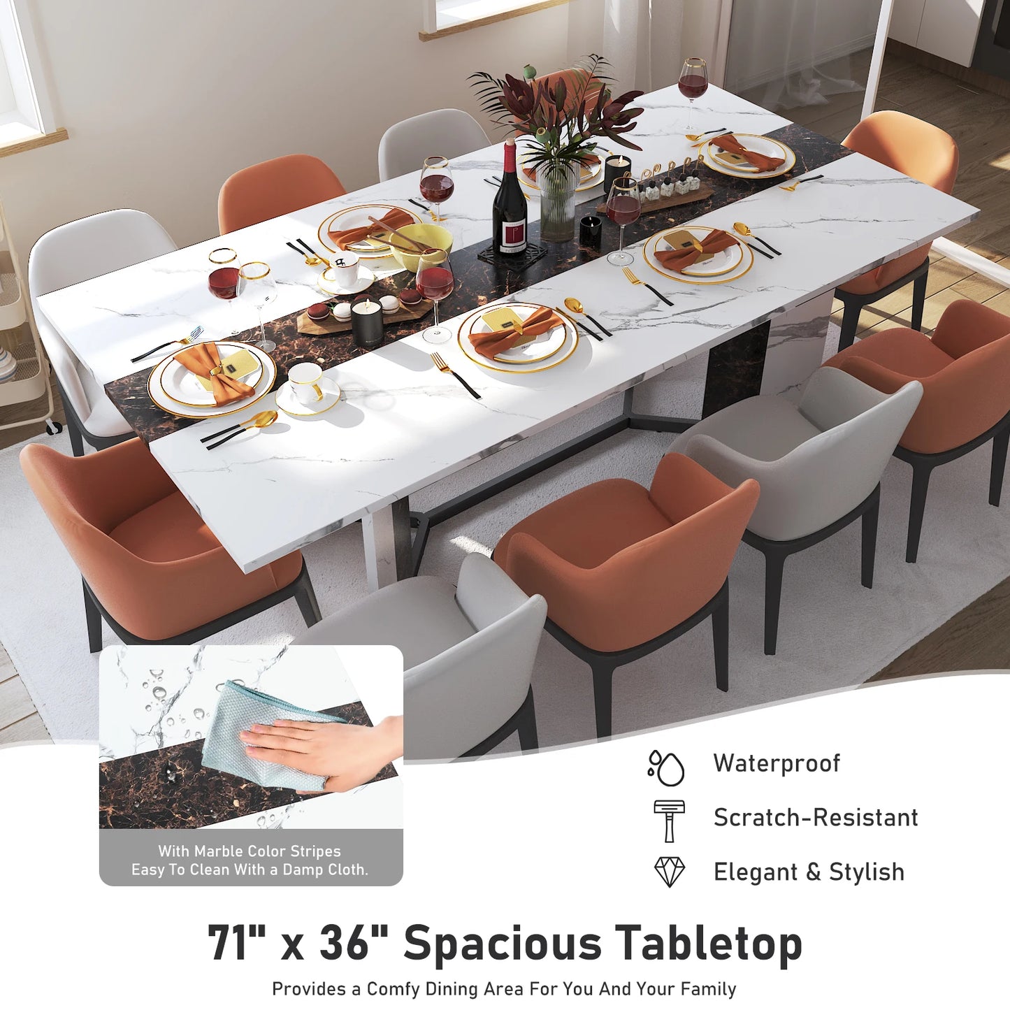 QiaoShiRenFinishes Rectangular Dining Table for 8 People