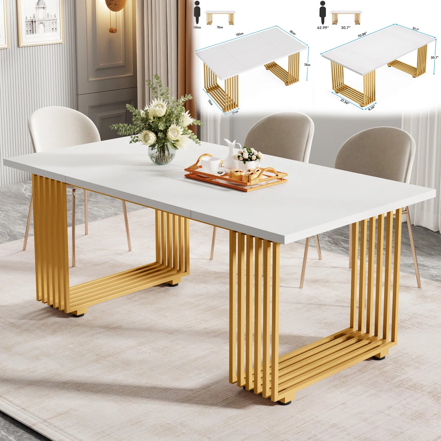 Tribesigns Modern Dining Table With Faux Marble Top
