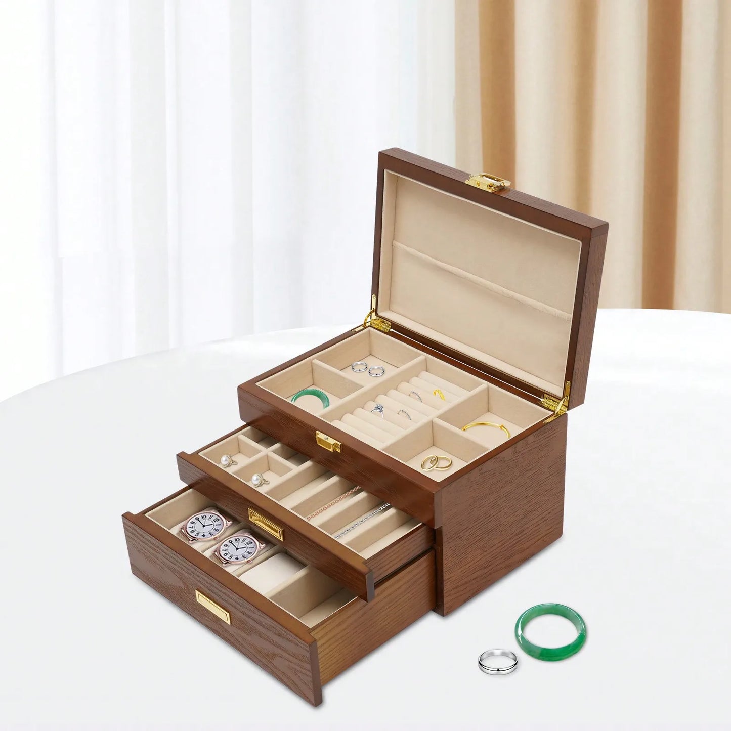 NONECN Wood Jewelry And Watch Display Case Organizer