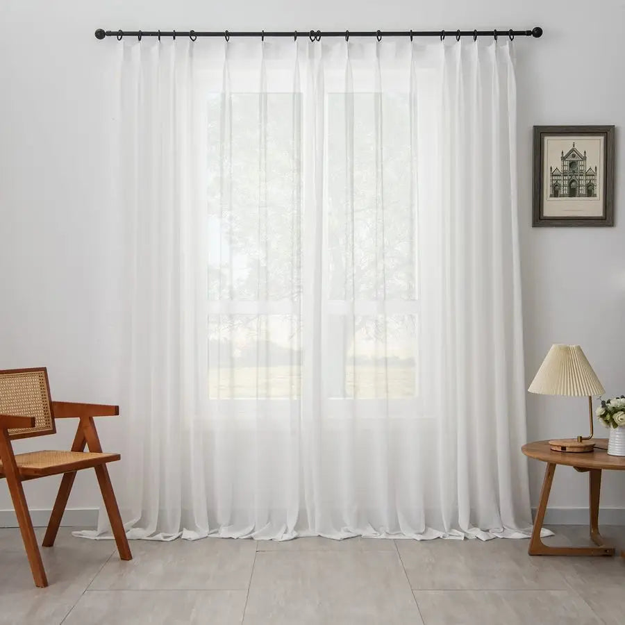 Sheer Pinch Pleated Curtains Lightweight Light Filtering For Living Room