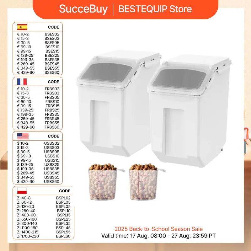 SucceBuy Dispenser Bin Duo For Ingredient Storage With Lids