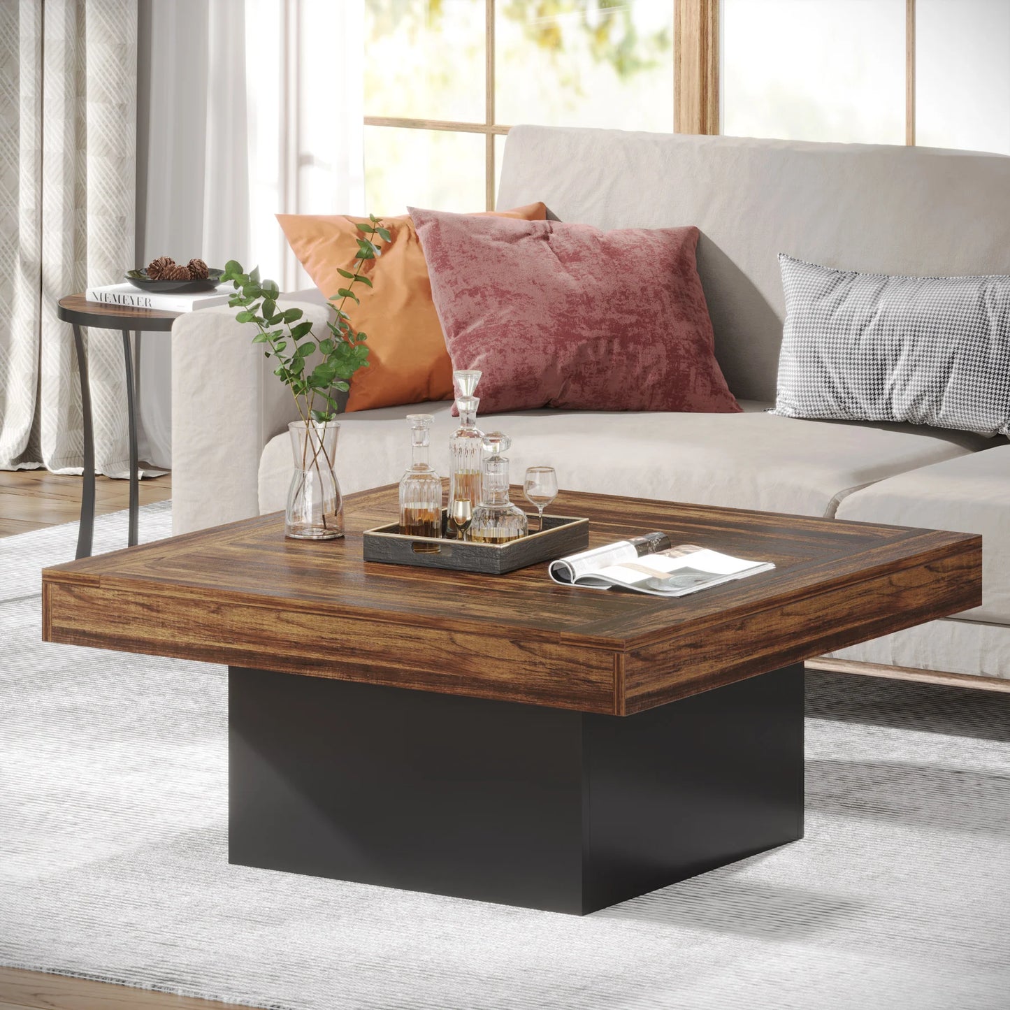 Tribesigns LED Coffee Table Square Engineered Wood Furniture