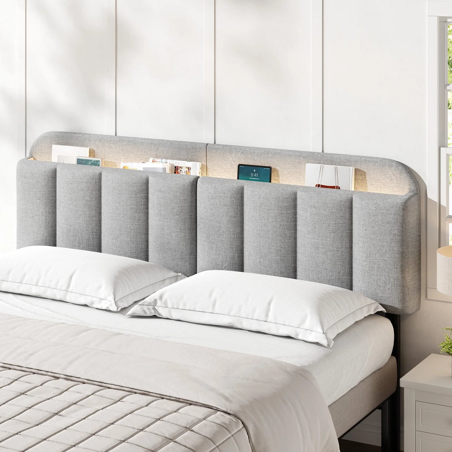 ONBRILL Adjustable Linen Headboard With LED Lighting